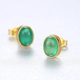 925 Silver Emerald Stud Earrings Women Charming Jewelry