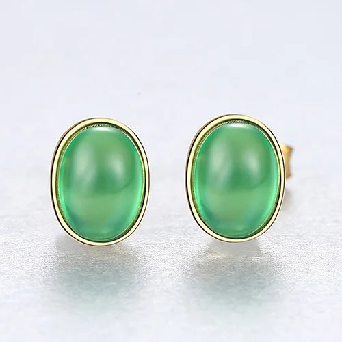 925 Silver Emerald Stud Earrings Women Charming Jewelry