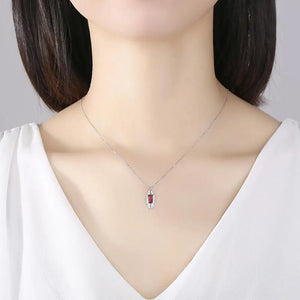 925 Sterling Silver Red Gemstone Pendant Necklace for Women Christmas Party Gift