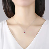 925 Sterling Silver Red Gemstone Pendant Necklace for Women Christmas Party Gift