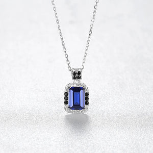 Square Dark Gemstone Pendant Necklace 925 Sterling Silver Fine Jewelry