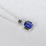 Square Dark Gemstone Pendant Necklace 925 Sterling Silver Fine Jewelry