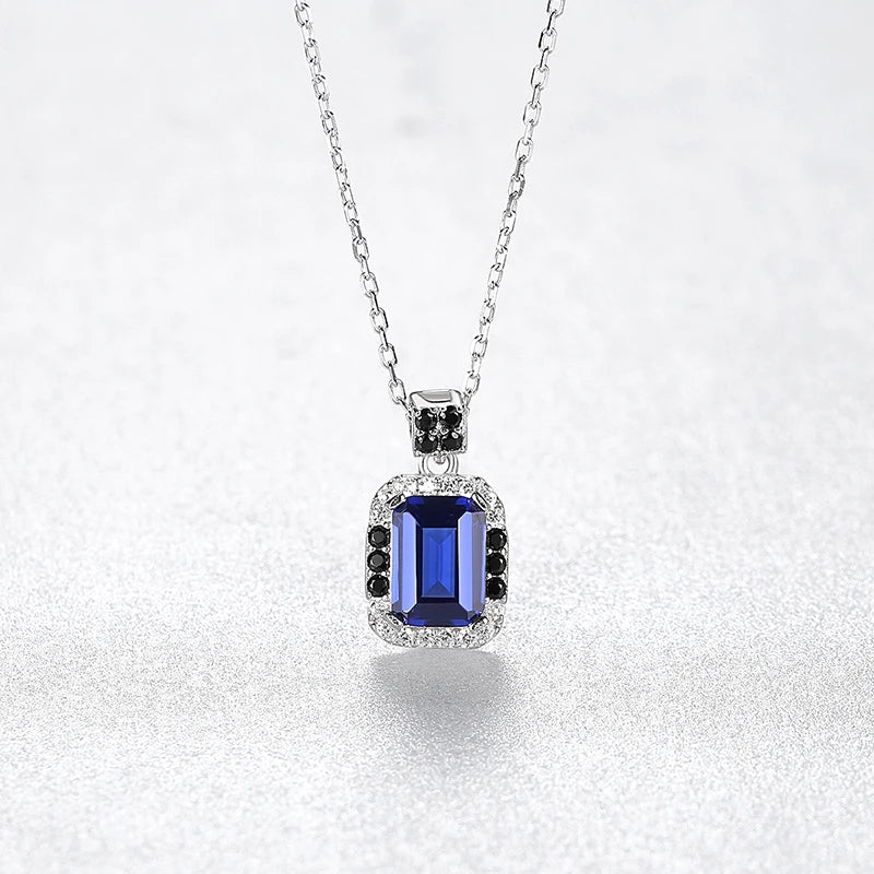 Square Dark Gemstone Pendant Necklace 925 Sterling Silver Fine Jewelry