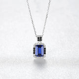 Square Dark Gemstone Pendant Necklace 925 Sterling Silver Fine Jewelry