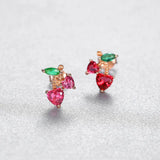 925 Silver Cherry Stud Earrings Red-Heart Fruit Fine Jewelry