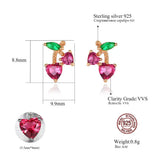 925 Silver Cherry Stud Earrings Red-Heart Fruit Fine Jewelry