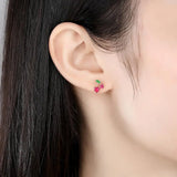 925 Silver Cherry Stud Earrings Red-Heart Fruit Fine Jewelry