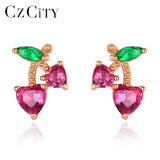 925 Silver Cherry Stud Earrings Red-Heart Fruit Fine Jewelry
