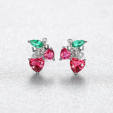 925 Silver Cherry Stud Earrings Red-Heart Fruit Fine Jewelry