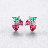 925 Silver Cherry Stud Earrings Red-Heart Fruit Fine Jewelry