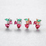 925 Silver Cherry Stud Earrings Red-Heart Fruit Fine Jewelry
