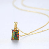 925 Silver Women's Fire Opal Pendant Necklace Box Chain 40+5cm