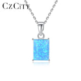 925 Silver Women's Fire Opal Pendant Necklace Box Chain 40+5cm
