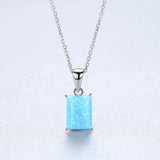 925 Silver Women's Fire Opal Pendant Necklace Box Chain 40+5cm