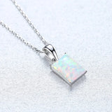 925 Silver Women's Fire Opal Pendant Necklace Box Chain 40+5cm