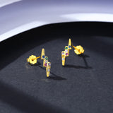 Rainbow CZ Lightning 925 Sterling Silver Stud Earrings for Women