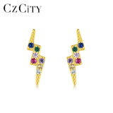Rainbow CZ Lightning 925 Sterling Silver Stud Earrings for Women