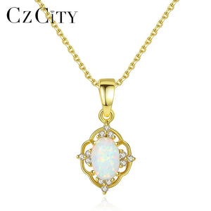925 Silver Vintage Opal Pandent Necklace for Women Bridal Wedding