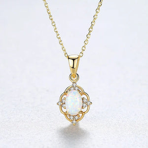 925 Silver Vintage Opal Pandent Necklace for Women Bridal Wedding