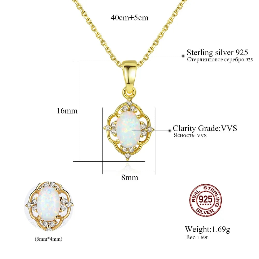 925 Silver Vintage Opal Pandent Necklace for Women Bridal Wedding