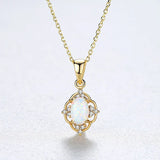 925 Silver Vintage Opal Pandent Necklace for Women Bridal Wedding