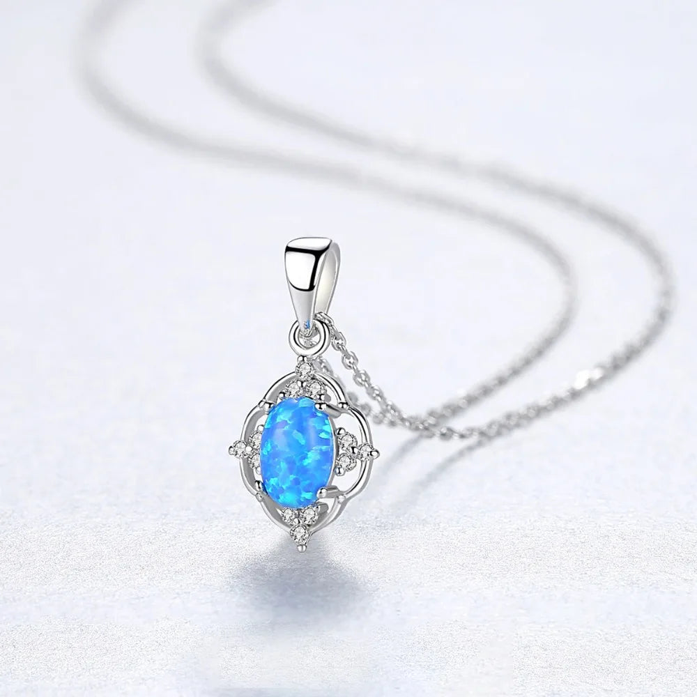 925 Silver Vintage Opal Pandent Necklace for Women Bridal Wedding