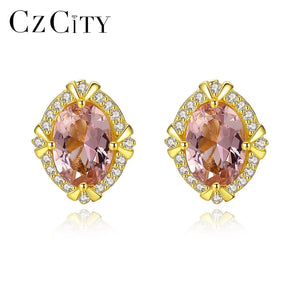 925 Silver Morganite Stud Earrings for Women Oval Engagement Jewelry Brincos
