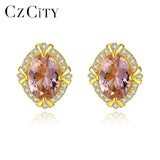 925 Silver Morganite Stud Earrings for Women Oval Engagement Jewelry Brincos