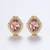 925 Silver Morganite Stud Earrings for Women Oval Engagement Jewelry Brincos