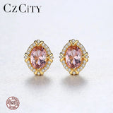 925 Silver Morganite Stud Earrings for Women Oval Engagement Jewelry Brincos
