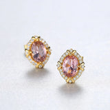 925 Silver Morganite Stud Earrings for Women Oval Engagement Jewelry Brincos