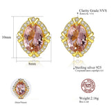 925 Silver Morganite Stud Earrings for Women Oval Engagement Jewelry Brincos