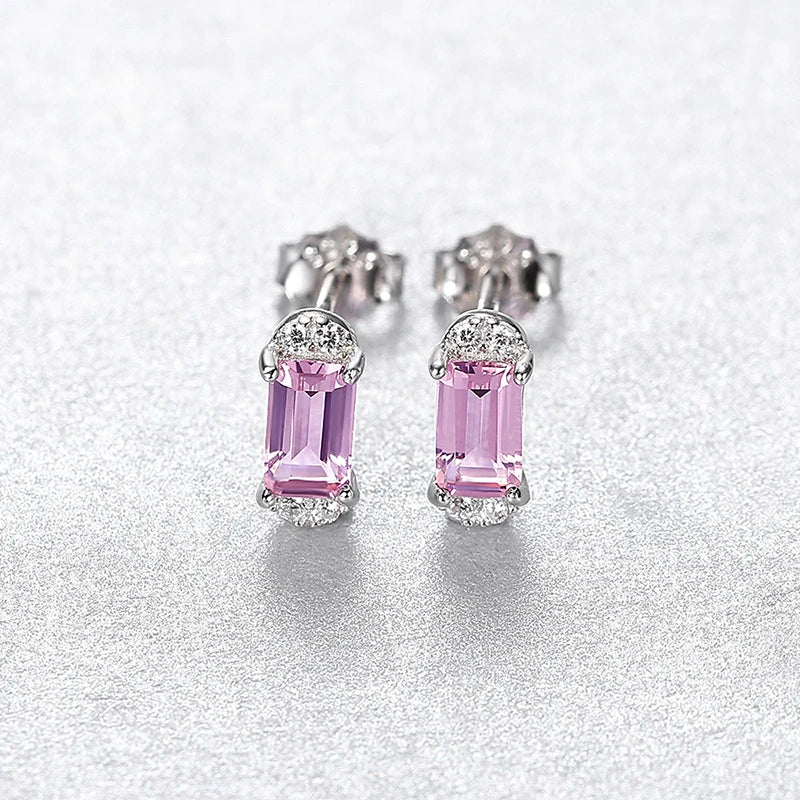 Rectangle Stud Women's Earrings Silver 925 Wedding Unusual Fine Jewelry Gift