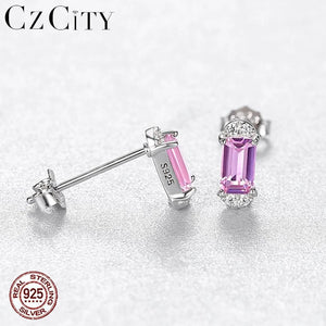 Rectangle Stud Women's Earrings Silver 925 Wedding Unusual Fine Jewelry Gift
