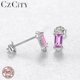 Rectangle Stud Women's Earrings Silver 925 Wedding Unusual Fine Jewelry Gift