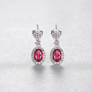 Red Ruby Drop Earrings 925 Silver Wedding Gift SE620