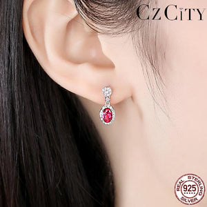 Red Ruby Drop Earrings 925 Silver Wedding Gift SE620