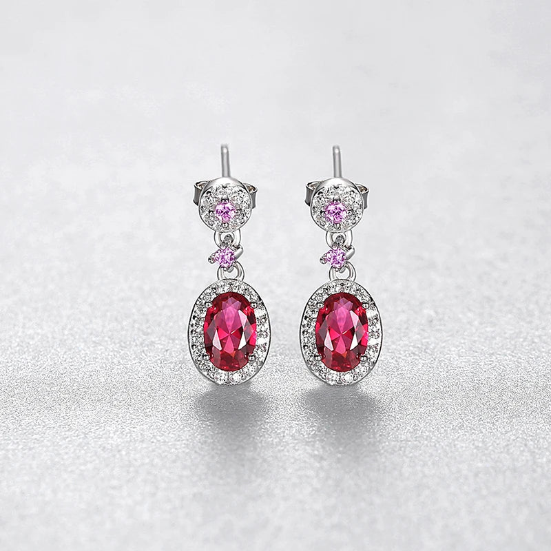 Red Ruby Drop Earrings 925 Silver Wedding Gift SE620