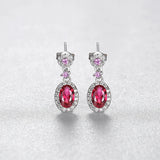 Red Ruby Drop Earrings 925 Silver Wedding Gift SE620