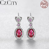 Red Ruby Drop Earrings 925 Silver Wedding Gift SE620