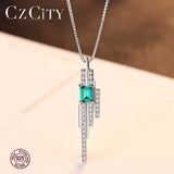 Romantic Women Pendant Necklace Emerald Blue-Green Stone S 925 Silver