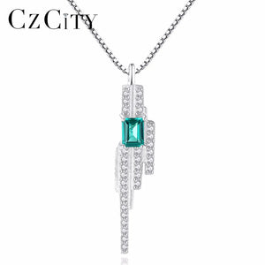 Romantic Women Pendant Necklace Emerald Blue-Green Stone S 925 Silver