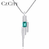 Romantic Women Pendant Necklace Emerald Blue-Green Stone S 925 Silver