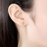Romantic Rose Stud Earrings 925 Silver Yellow Flower Wedding
