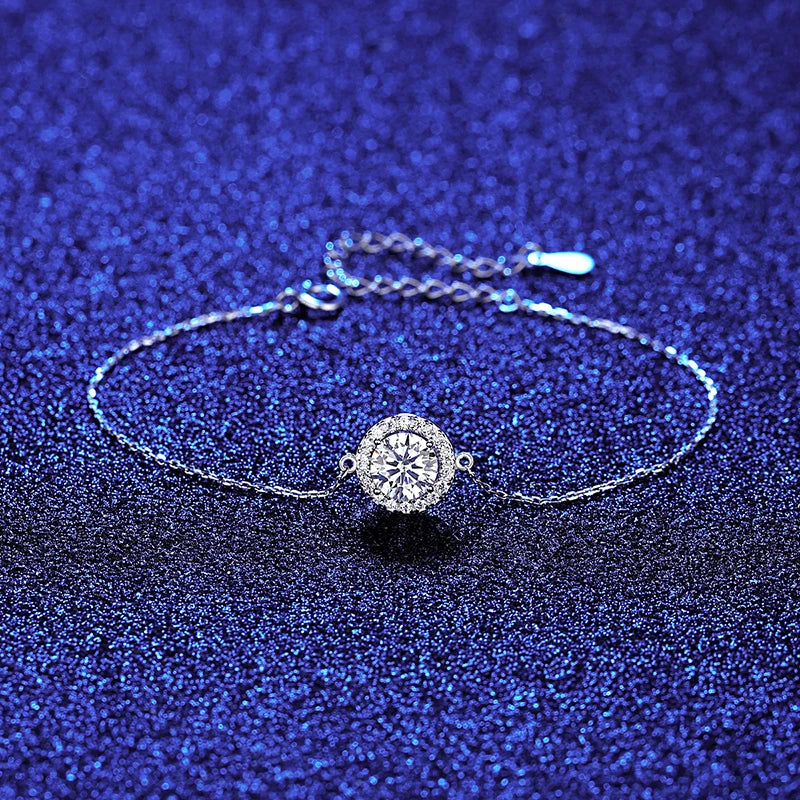 1 Carat Moissanite Diamond Chain Bracelet 925 Silver Wedding Jewelry