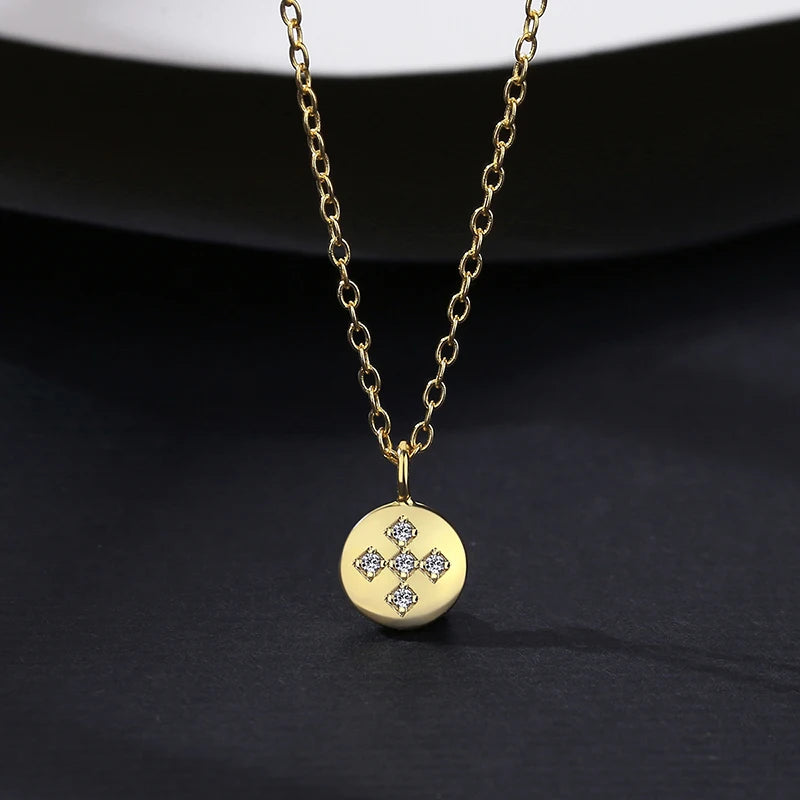 Sterling Silver Round Circle Pendant Necklace