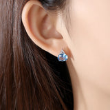 Sapphire Stud Earrings 925 Silver Brinco Christmas Gift