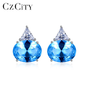 Sapphire Stud Earrings 925 Silver Brinco Christmas Gift