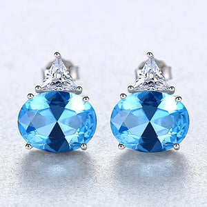 Sapphire Stud Earrings 925 Silver Brinco Christmas Gift