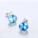 Sapphire Stud Earrings 925 Silver Brinco Christmas Gift